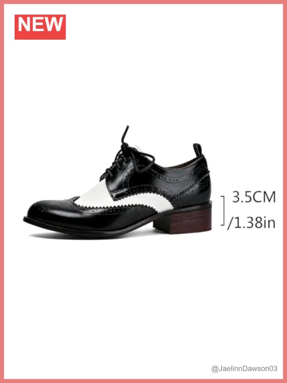 Vintage Wingtip Oxford Shoes Lace Up Chunky Low Heels Brogues for Women